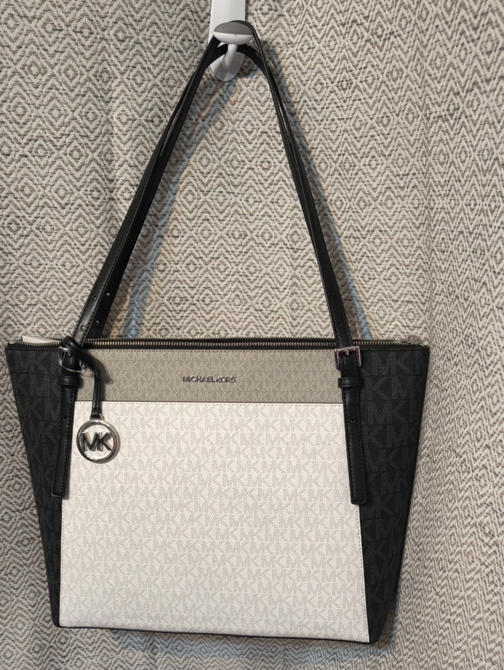Michael Kors Black, White & Taupe Logo Tote